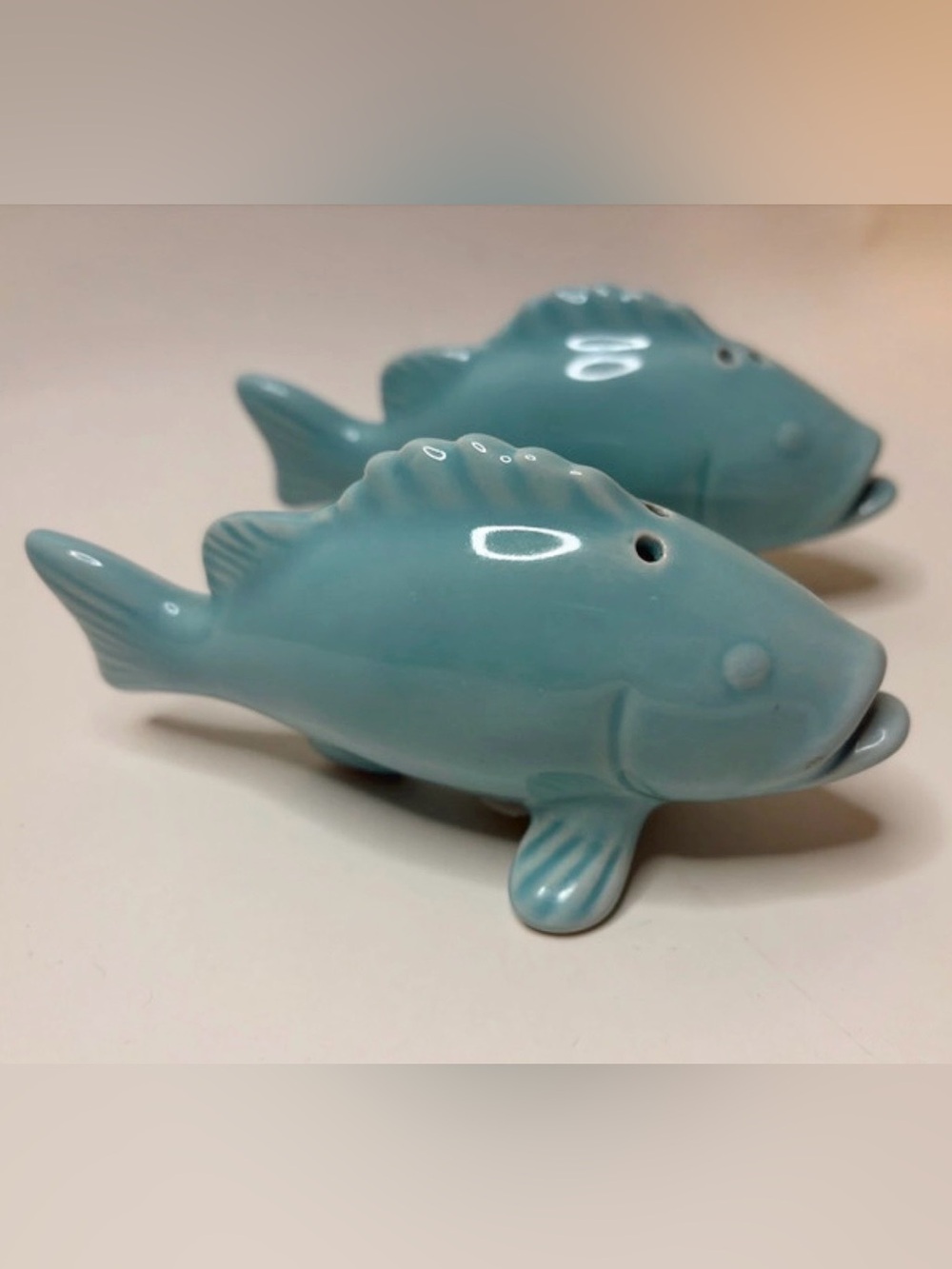 Target Bullseye Turquoise Ceramic Fish Salt & Pepper Shakers
